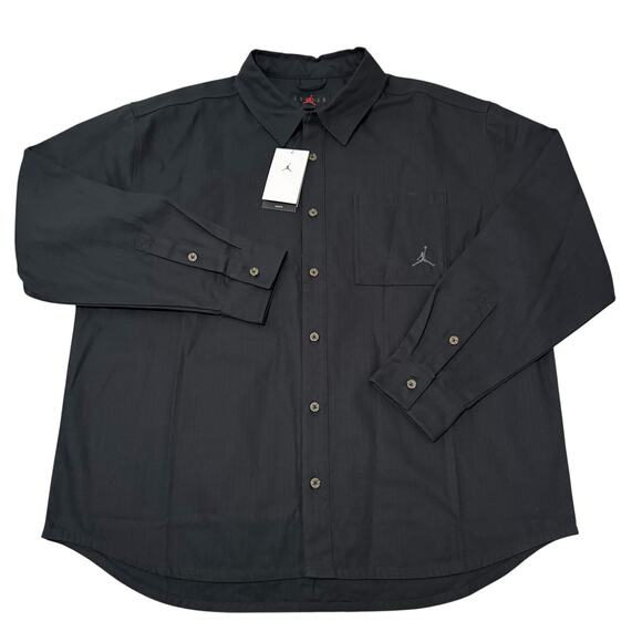 Air Jordan Essentials Button Down Shirt Men Size XL Black Long Sleeve FV7446 010 - Picture 1 of 7